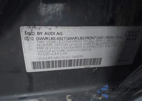 2012 Audi A4 2.0T Premium z USA, uszkodzony, nr VIN WAUFFAFL7CA116405